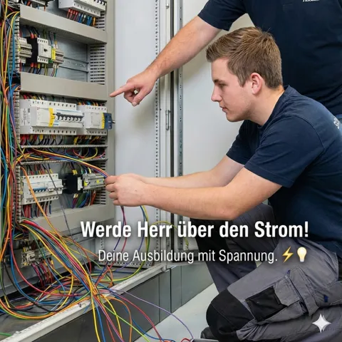 Auszubildender prüft die Verdrahtung in einem Schaltschrank